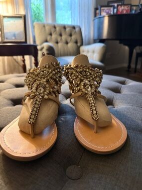 Yellow Box Gold Jeweled Thong Sandals